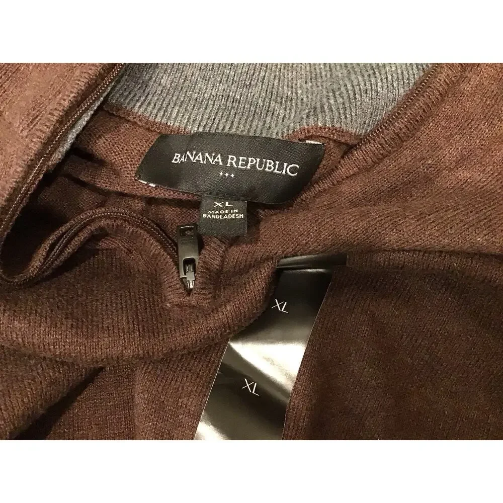 Banana Republic NWT Premium 1/4 Zip Sweater Men XL Brown Cotton Silk Cashmere Bl